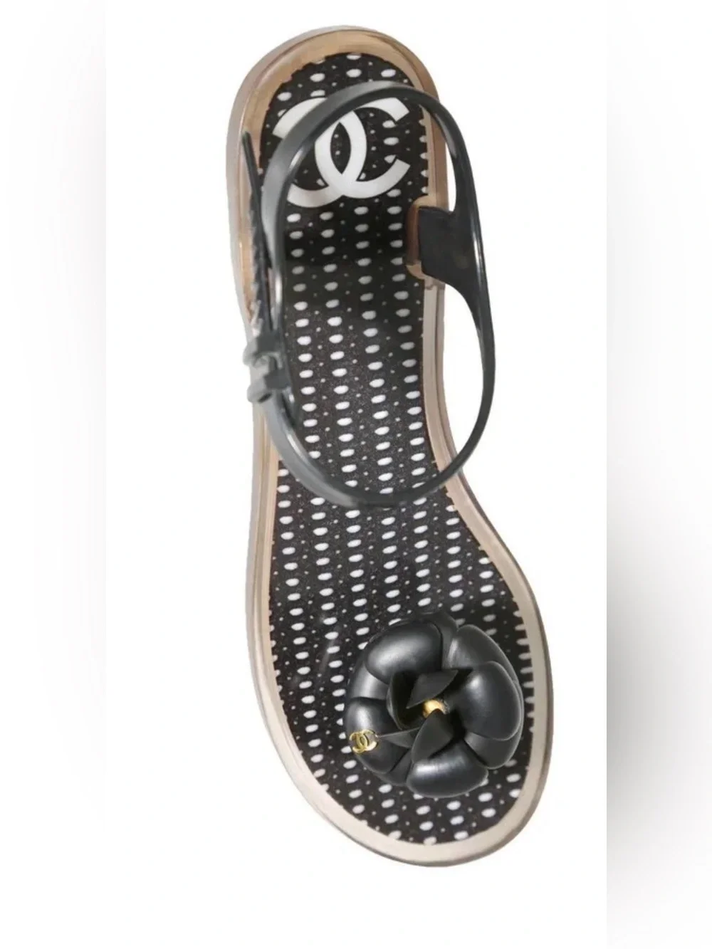 CHANEL Black Camellia Jelly Thong Sandals - Women